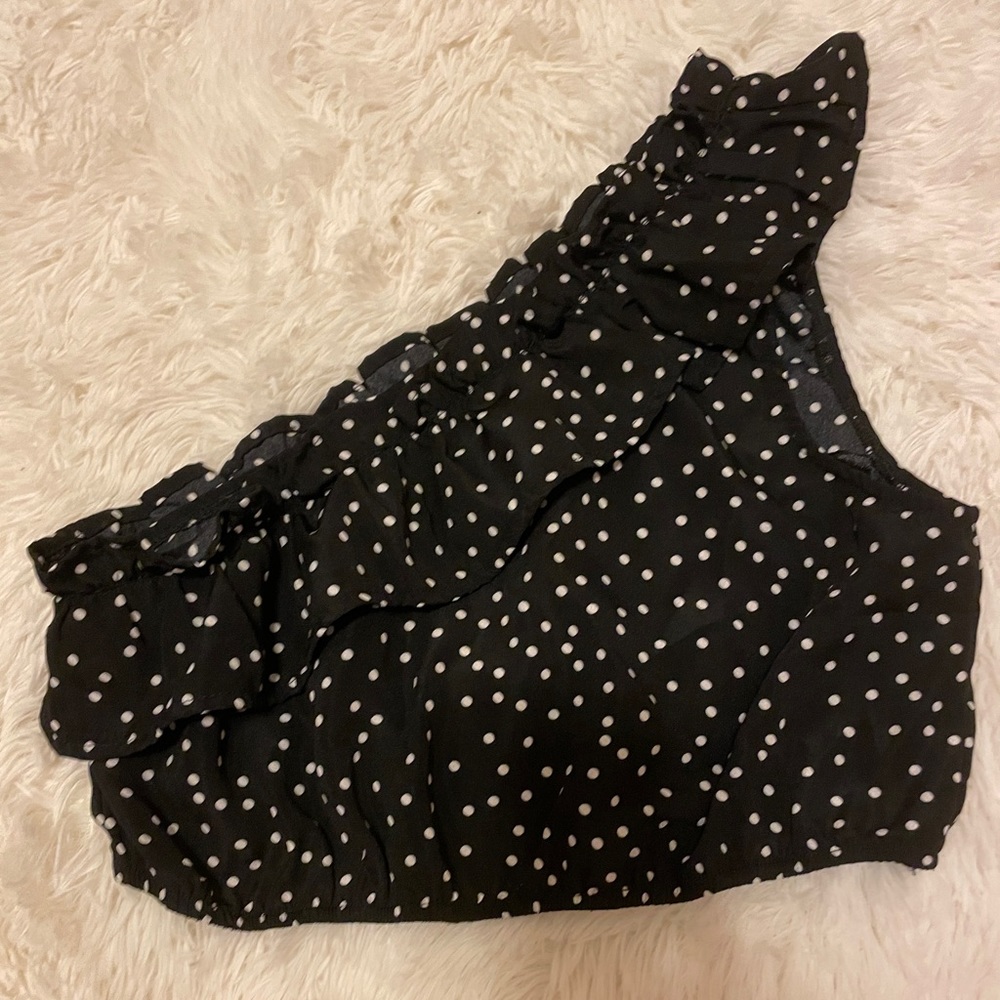 Shein Black and White Spotted One Shoulder Top